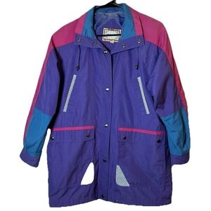 Vintage Current Seen Womens Small Colorblock Hooded Windbreaker Jacket 80's 90's